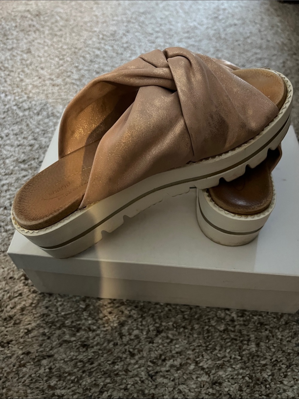 Vince Nude/Pink Knotted Platform Slide Mules. Made in Italy.